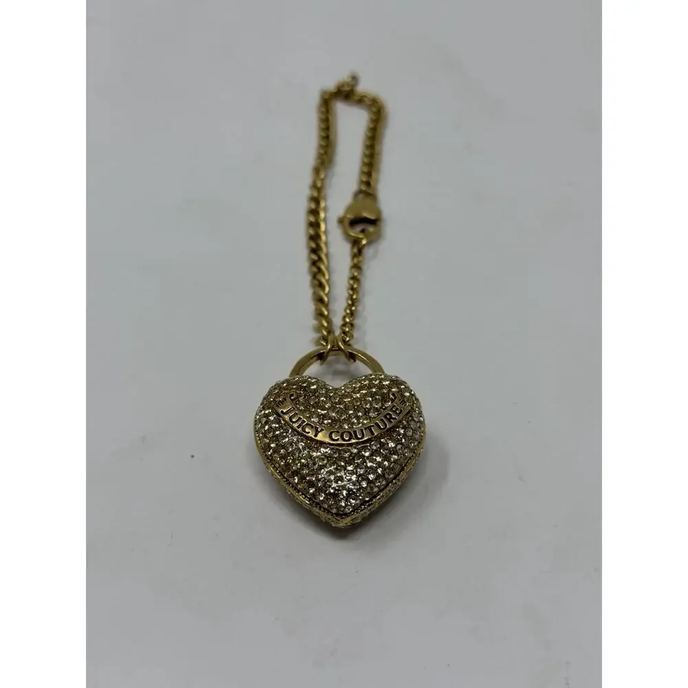 Juicy Couture Vintage Pave Crystal Heart Bag Charm Key Chain Rhinestone Puffy Lg
